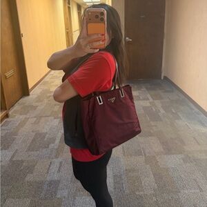 Prada maroon Red nylon shoulder bag hobo tote